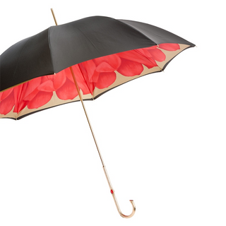Floral print brass handle handmade Italian umbrella side view