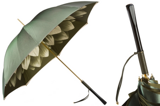 Designer green double cloth Italian wooden handle women's umbrella front