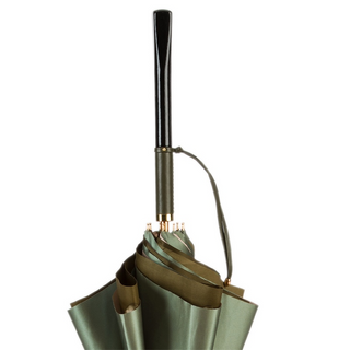 Designer green double cloth Italian wooden handle umbrella open