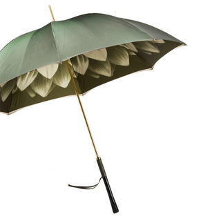 Designer green double cloth Italian wooden handle umbrella side