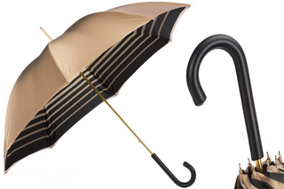 Ivory double cloth striped interior leather handle handmade Italian umbrella front