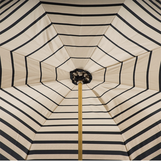 Ivory double cloth striped interior leather handle handmade Italian umbrella detail