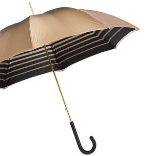 Ivory double cloth striped interior leather handle handmade Italian umbrella side