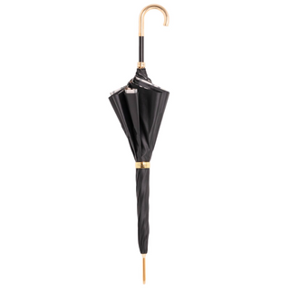 Beige geometric brass handle handmade Italian water-resistant umbrella close-up