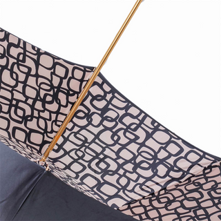 Beige geometric brass handle handmade Italian water-resistant umbrella top view