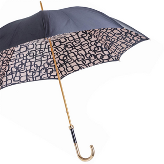 Beige geometric brass handle handmade Italian water-resistant umbrella side view