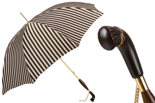 Striped handmade Italian luxury Swarovski crystals wooden handle umbrella front