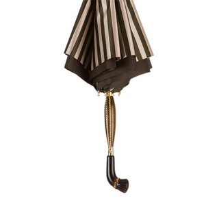 Striped handmade Italian luxury Swarovski wooden handle umbrella top view