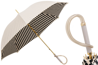 Ivory black striped acetate handle handmade Italian umbrella front view