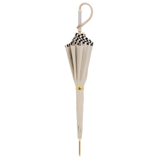 Ivory black striped acetate handle handmade Italian umbrella close-up
