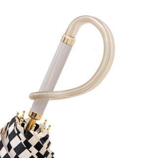 Ivory black striped acetate handle handmade Italian umbrella canopy detail