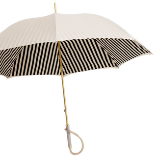 Ivory black striped acetate handle handmade Italian umbrella side view