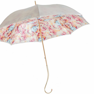 Romantic flower double cloth brass handle umbrella side view