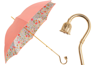 Jeweled brass manual floral handmade Italian polyester umbrella front