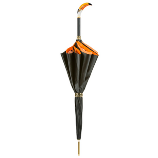 Toucan handmade Italian enameled brass manual umbrella close-up