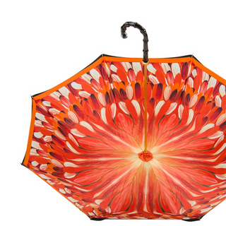 Orange brush strokes handmade Italian double cloth acetate umbrella top view