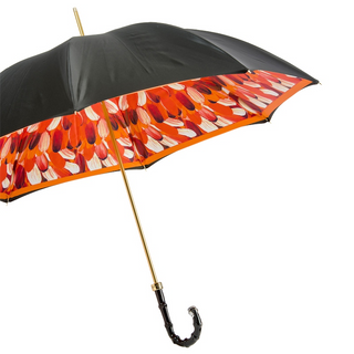 Orange brush strokes handmade Italian double cloth acetate handle umbrella side