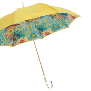 Summer sunflowers handmade Italian double cloth brass handle umbrella side
