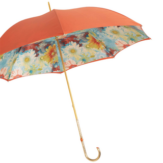Sunflower handmade Italian double cloth brass handle umbrella side view