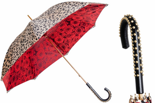 Handmade Italian leather double cloth luxury women's umbrella front view
