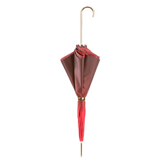 Red roses handmade Italian double cloth umbrella jeweled brass close-up
