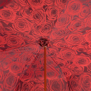 Red roses Italian double cloth umbrella jeweled brass handle open