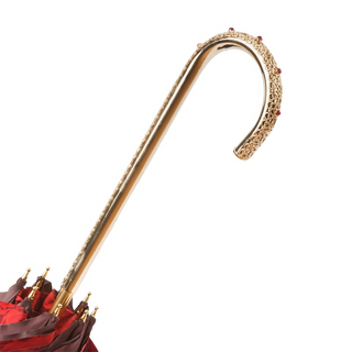 Red roses Italian double cloth umbrella jeweled brass handle canopy