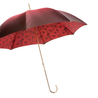 Red roses Italian double cloth jeweled brass handle umbrella side