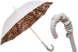 Leopard print ruched luxury Italian women's umbrella front view