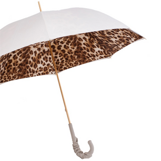 Leopard print ruched luxury Italian women's umbrella side view
