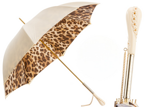 Leopard print luxury umbrella Swarovski crystal handle front view