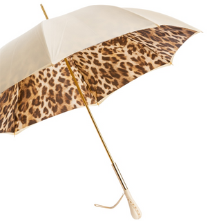 Leopard print luxury umbrella Swarovski crystal handle side view