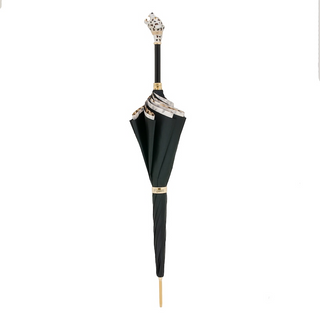 Enameled brass handmade Italian double cloth manual umbrella close-up
