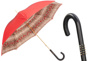Red python leather studs handle luxury women's umbrella front view
