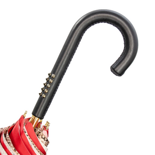 Red python leather studs handle luxury women's umbrella canopy detail
