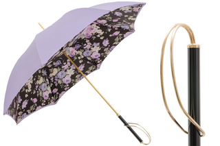 Double cloth floral handmade Italian wood brass handle umbrella front