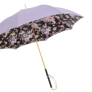 Double cloth floral handmade Italian wood brass handle umbrella side