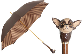 Brown chihuahua handmade Italian luxury enameled brass umbrella front