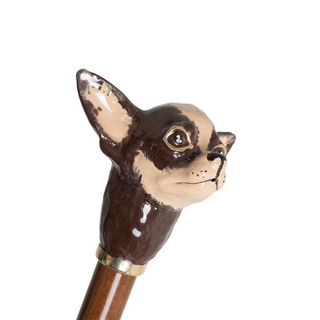 Brown chihuahua handmade Italian luxury enameled brass umbrella detail