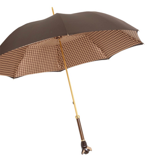 Brown chihuahua handmade Italian luxury enameled brass umbrella side