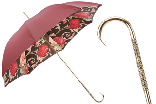 Burgundy vintage jeweled brass handle luxury women's umbrella front view