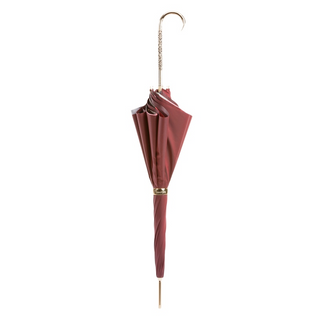 Burgundy vintage jeweled brass handle luxury women's umbrella close-up handle detail