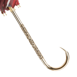 Burgundy vintage jeweled brass handle luxury women's umbrella canopy detail