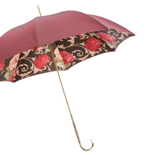 Burgundy vintage jeweled brass handle luxury women's umbrella side view