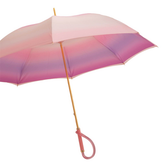 Pink ombre acetate handle handmade Italian polyester umbrella side view