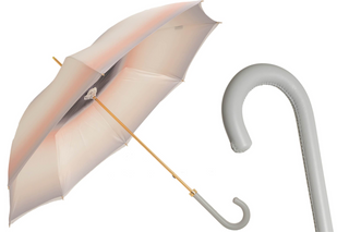 Grey ombre leather handle handmade Italian umbrella front view