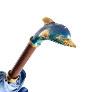 Designer dolphin handmade Italian blue brass umbrella detail