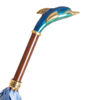 Designer dolphin handmade Italian blue brass umbrella canopy detail