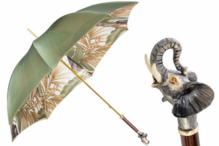 Elephant handmade Italian luxury brass handle rain umbrella front view