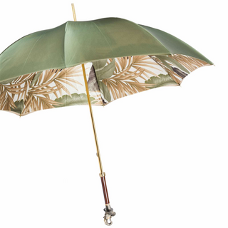Elephant handmade Italian luxury brass handle rain umbrella side view